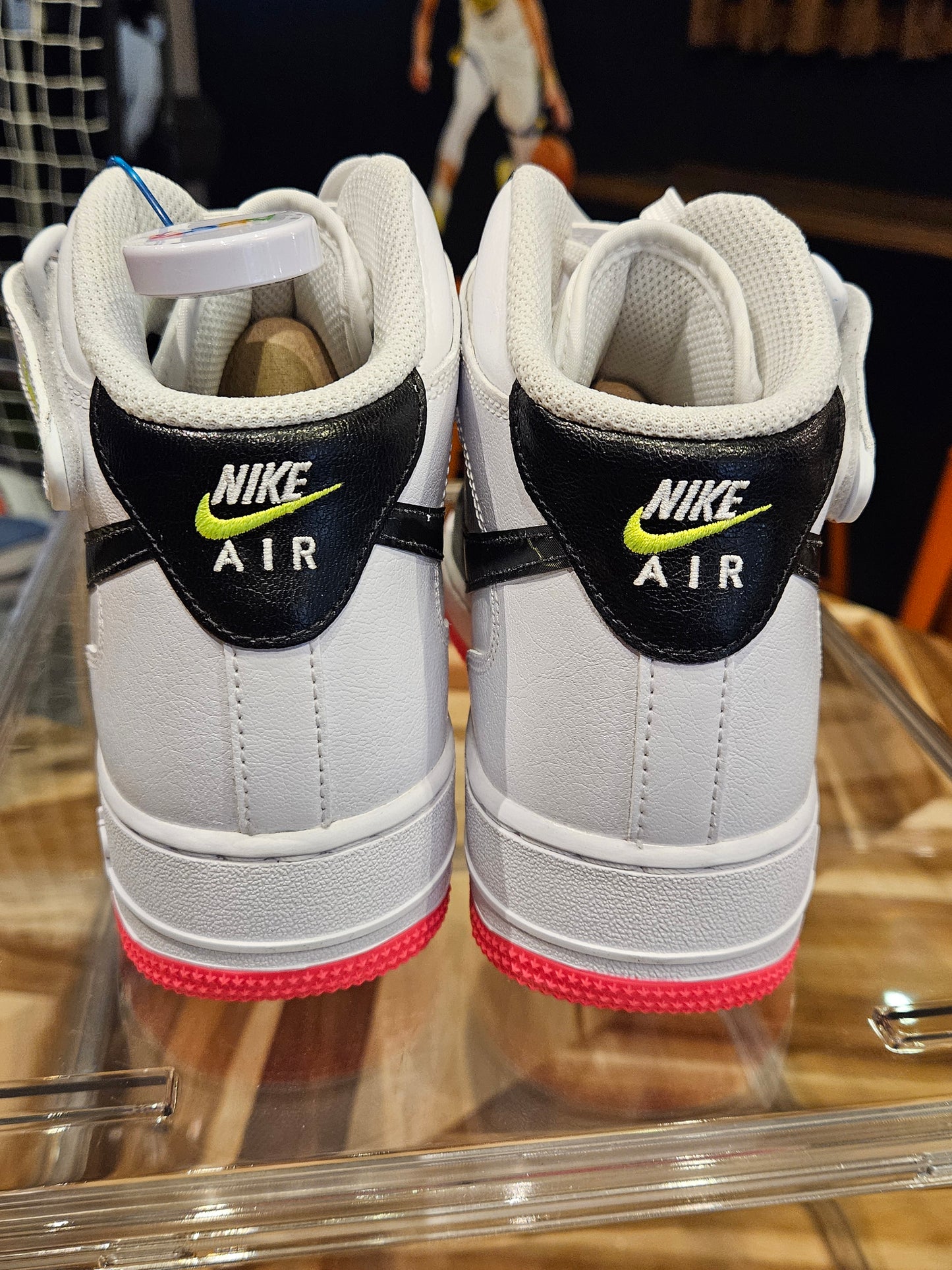 Nike Air Force 1 07' Mid, White/Black/Volt/Hyper Pink Sneakers - SIZE 7.5 Women